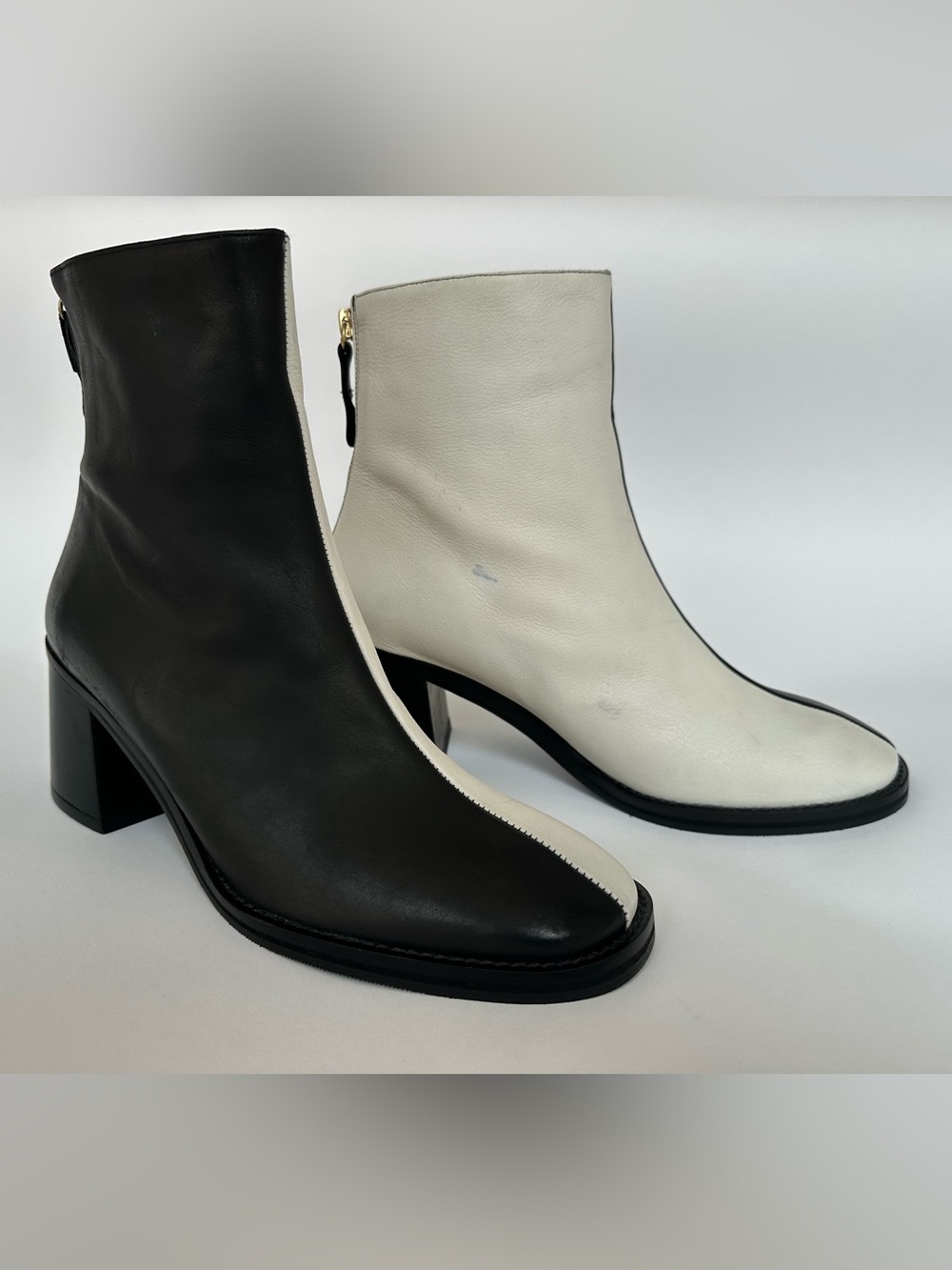Miista London Two-Tone Leather Ankle Boots | Black & White | Size 39 (US 8.5)